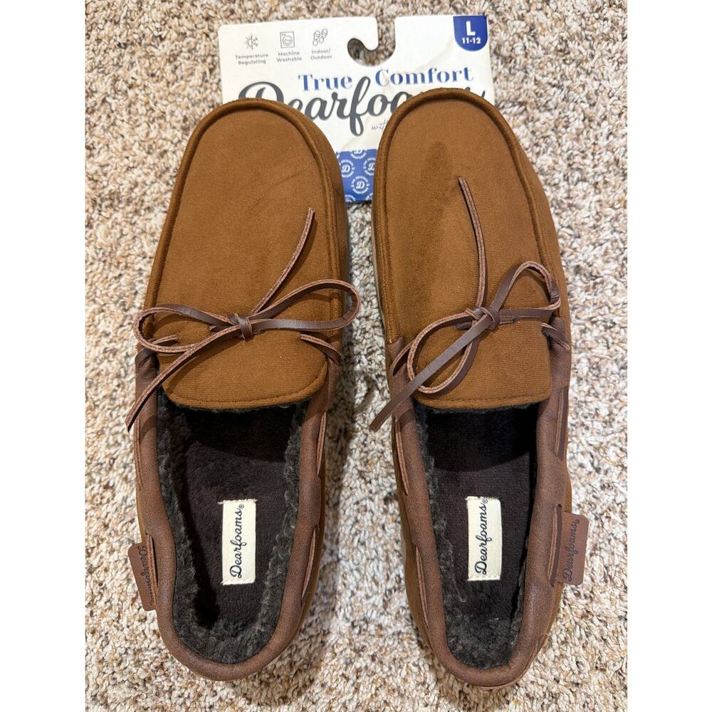 Dearfoam Men's Microsuede Chestnut Brown Slippers - Large  11-12 NEW WITH TAGS